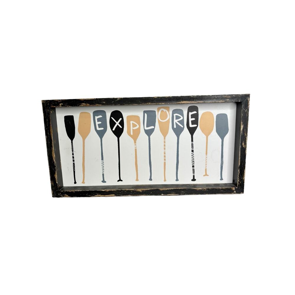 Vintage Rustic Ocean Paddle Ores Framed Floater Wall Art Explore Wood Distressed